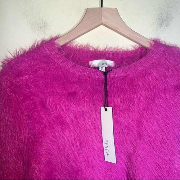 NWT PINCH faux fu Fabulous Fuschia cropped crewneck barbiecore sweater M - Picture 3 of 5